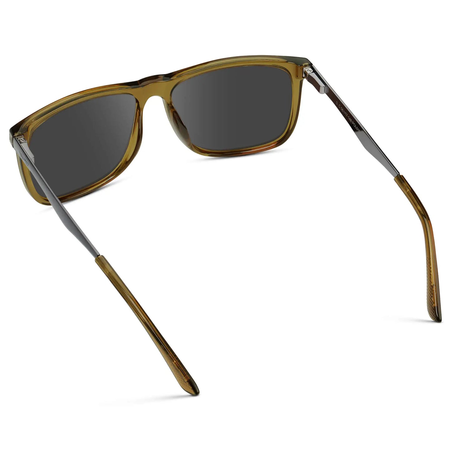 Crystal Verde / Grey || Back view of Men's Prescription Sunglasses with Crystal Verde Acetate and Stainless Steel Frame and Grey Prescription Lens on a white background