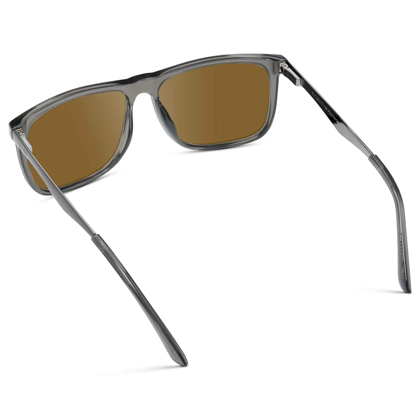 Steel Grey / Amber || Back view of Men's Prescription Sunglasses with Steel Grey Acetate and Stainless Steel Frame and Amber Prescription Lens on a white background