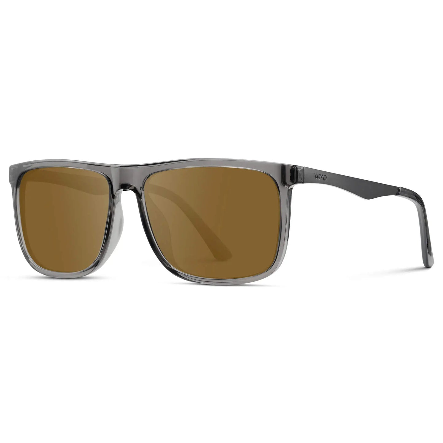 Steel Grey / Amber || Side view of Men's Prescription Sunglasses with Steel Grey Acetate and Stainless Steel Frame and Amber Prescription Lens on a white background
