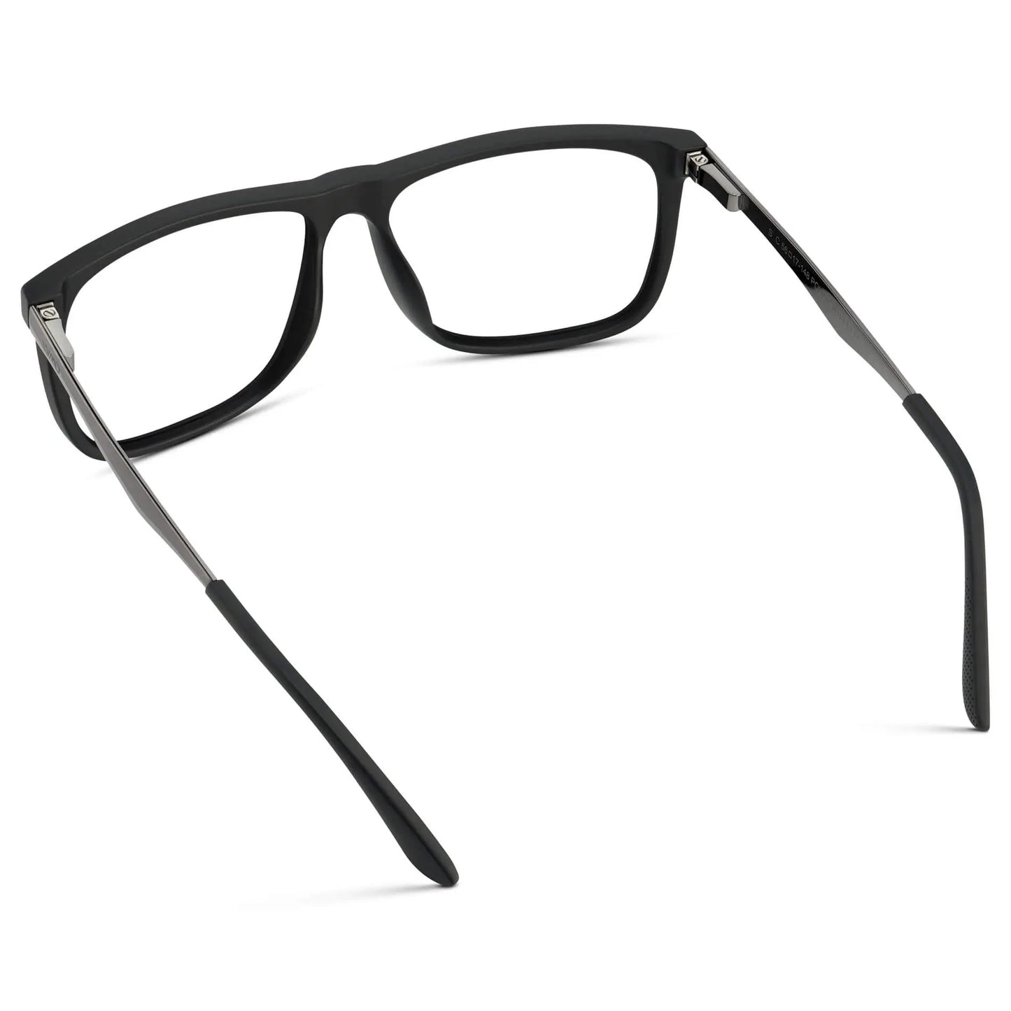 Jade Black || Back view of Men's Square Eyeglasses with Jade Black Frame and Clear Prescription Lens on a white background