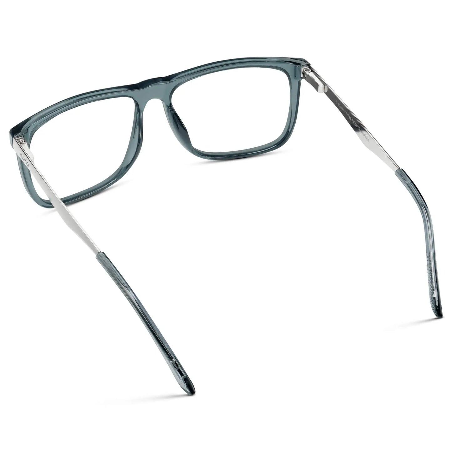 Stone Blue || Back view of Men's Square Eyeglasses with Stone Blue Frame and Clear Prescription Lens on a white background