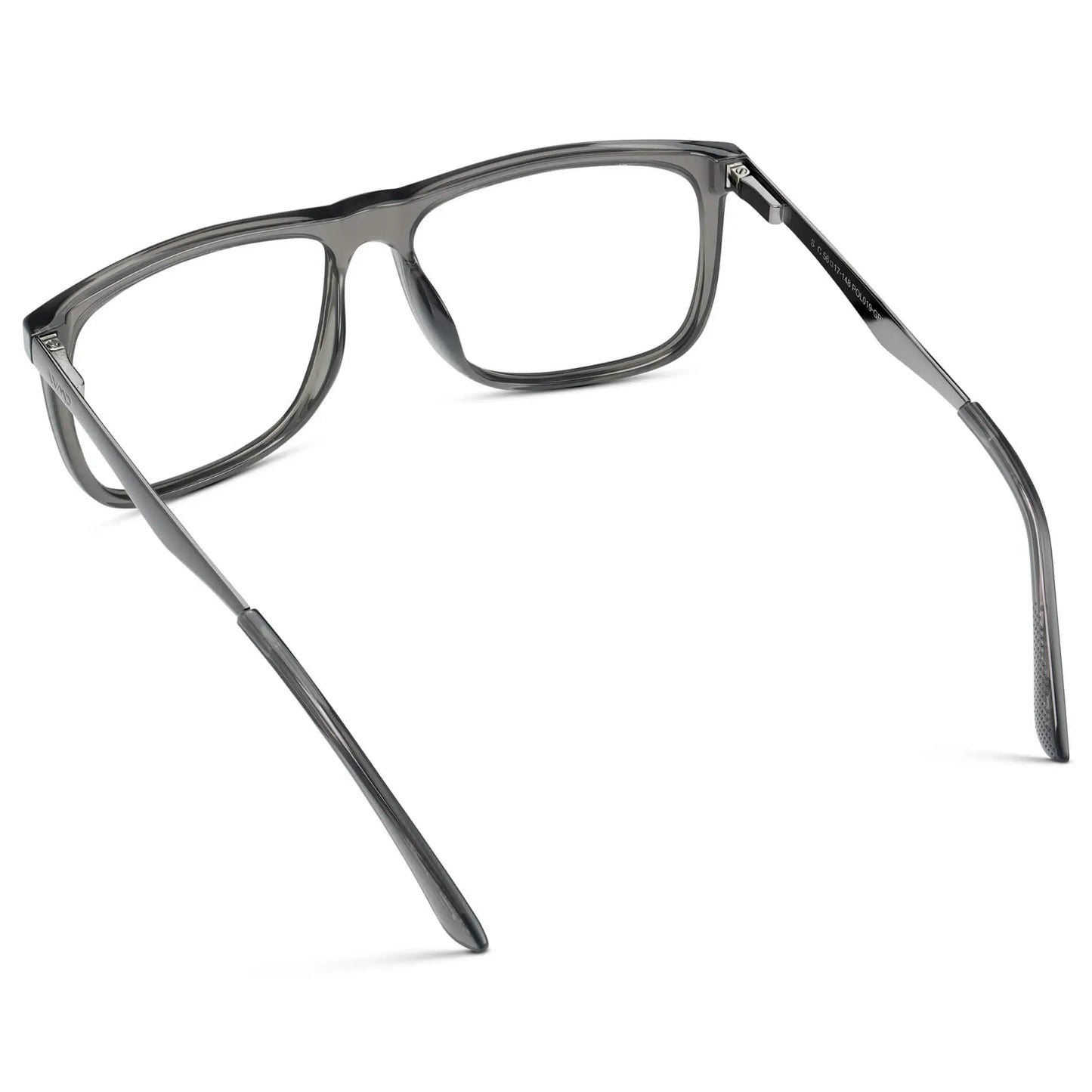 Steel Grey || Back view of Men's Square Eyeglasses with Steel Grey Frame and Clear Prescription Lens on a white background