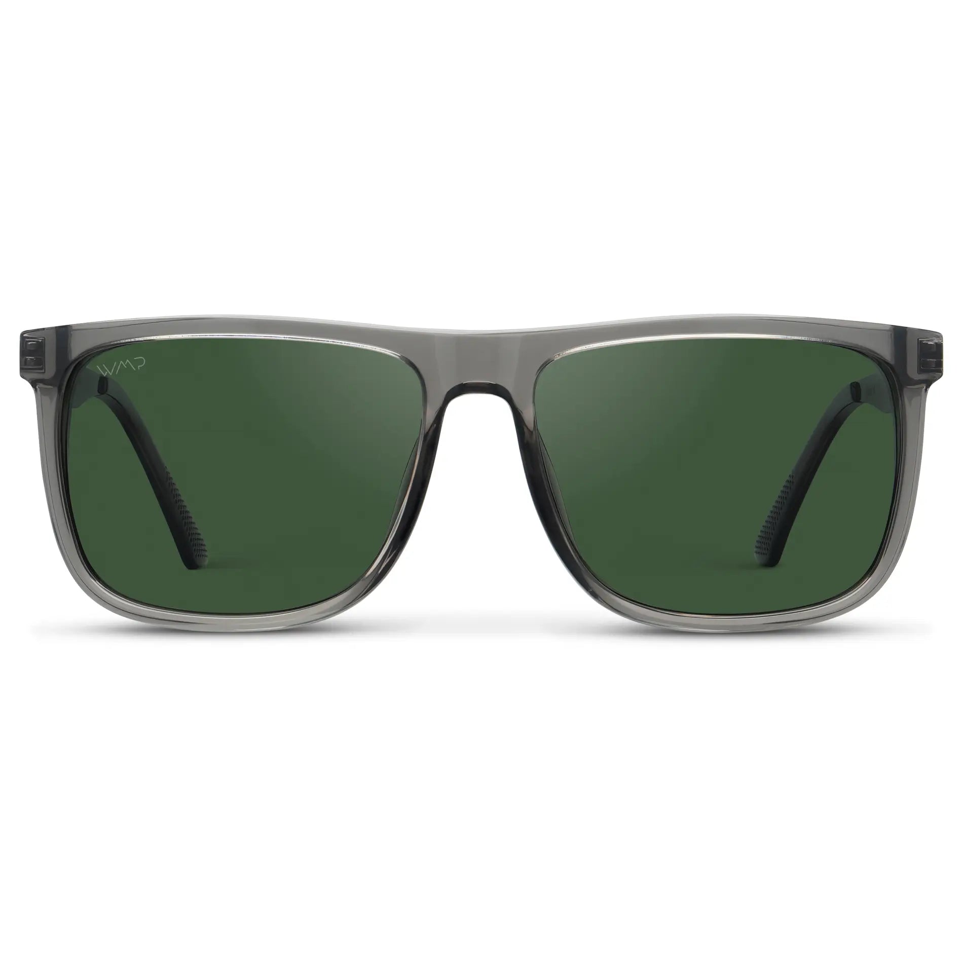 Steel Grey / Smoke Green Lens || Steel Grey Square Acetate Frame Sunglasses with Smoke Green Polarized Lenses