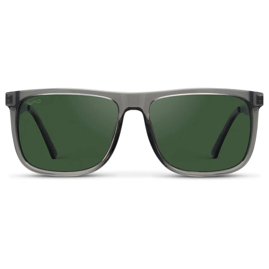 Steel Grey / Smoke Green Lens || Steel Grey Square Acetate Frame Sunglasses with Smoke Green Polarized Lenses
