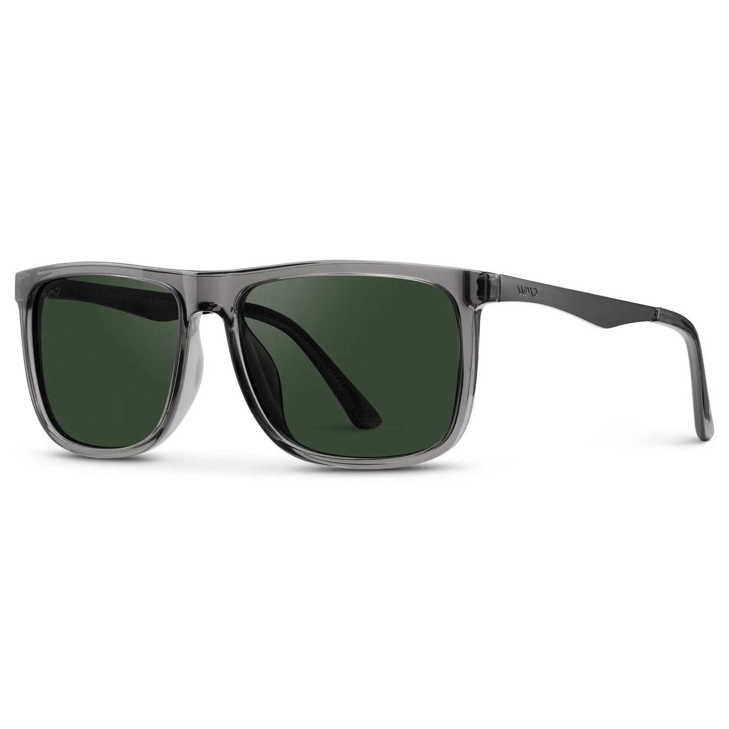 Steel Grey / Smoke Green Lens || Steel Grey Square Acetate Frame Sunglasses with Smoke Green Polarized Lenses