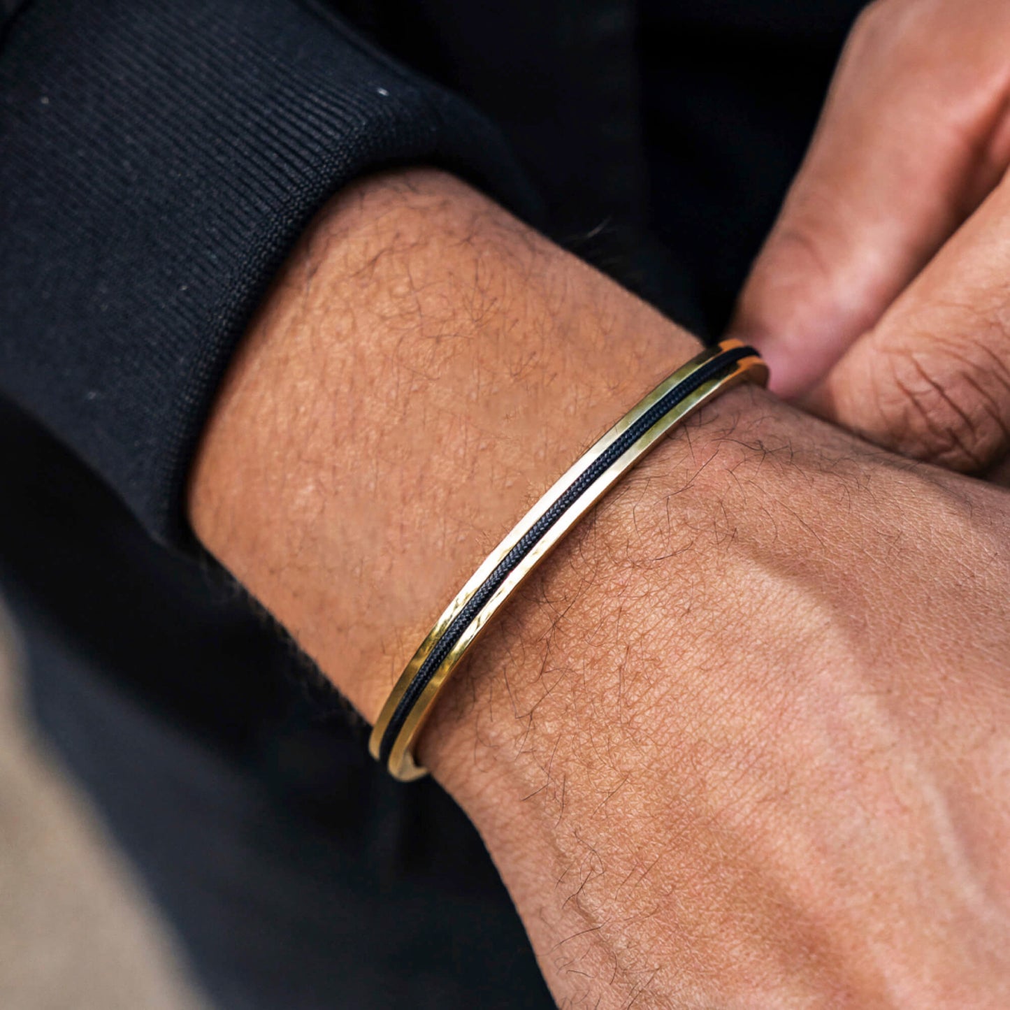 Gold / Black || Men's Cuff and Twisted Chain Bracelet Combination Set in Gold and Black