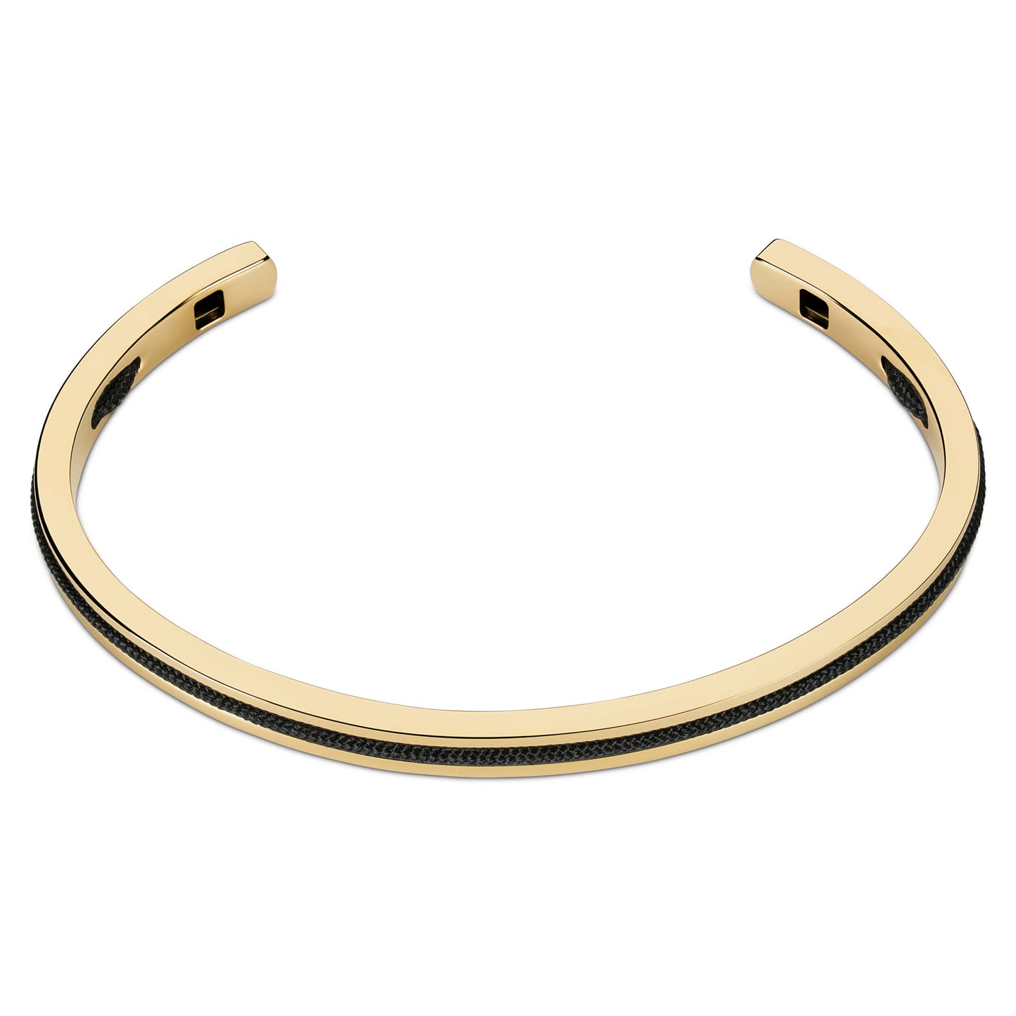 Gold / Onyx Black || Minimalist Gold Men's Cuff Bracelet with Black Rope Detail