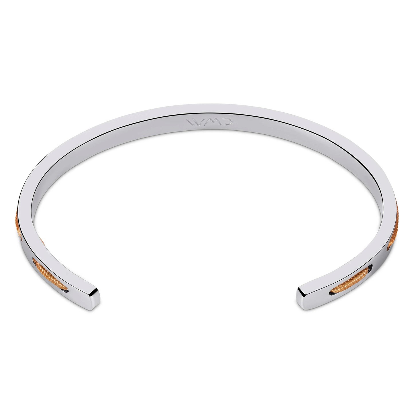 Silver / Desert Tan || Minimalist Silver Men's Cuff Bracelet with Tan Rope Detail