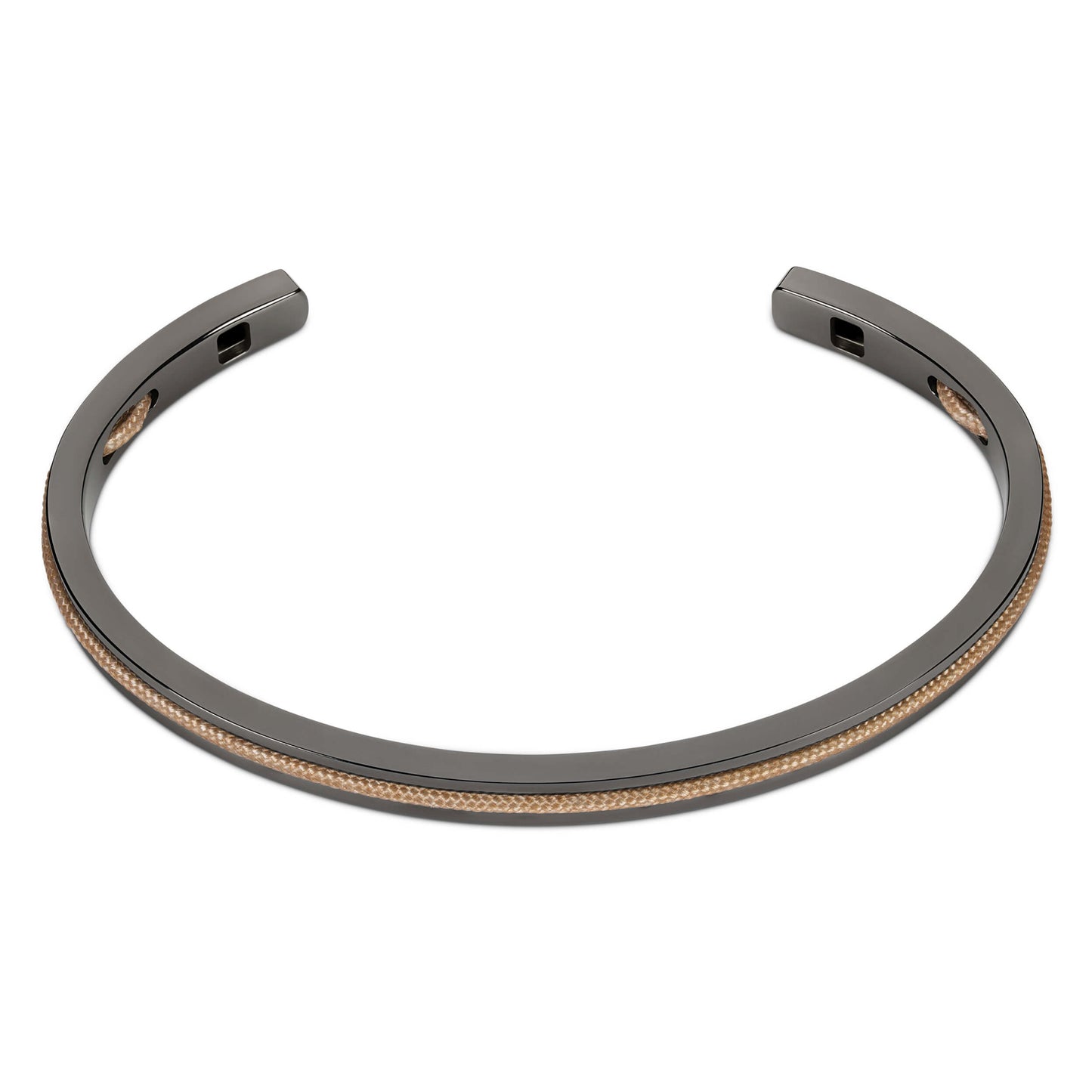 Gunmetal / Sand || Minimalist Gunmetal Men's Cuff Bracelet with Beige Rope Detail
