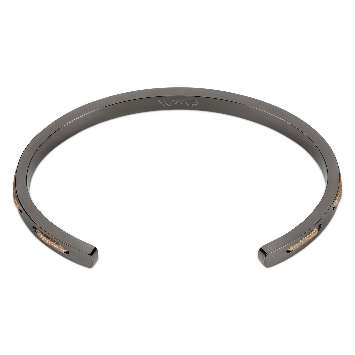 Gunmetal / Sand || Minimalist Gunmetal Men's Cuff Bracelet with Beige Rope Detail