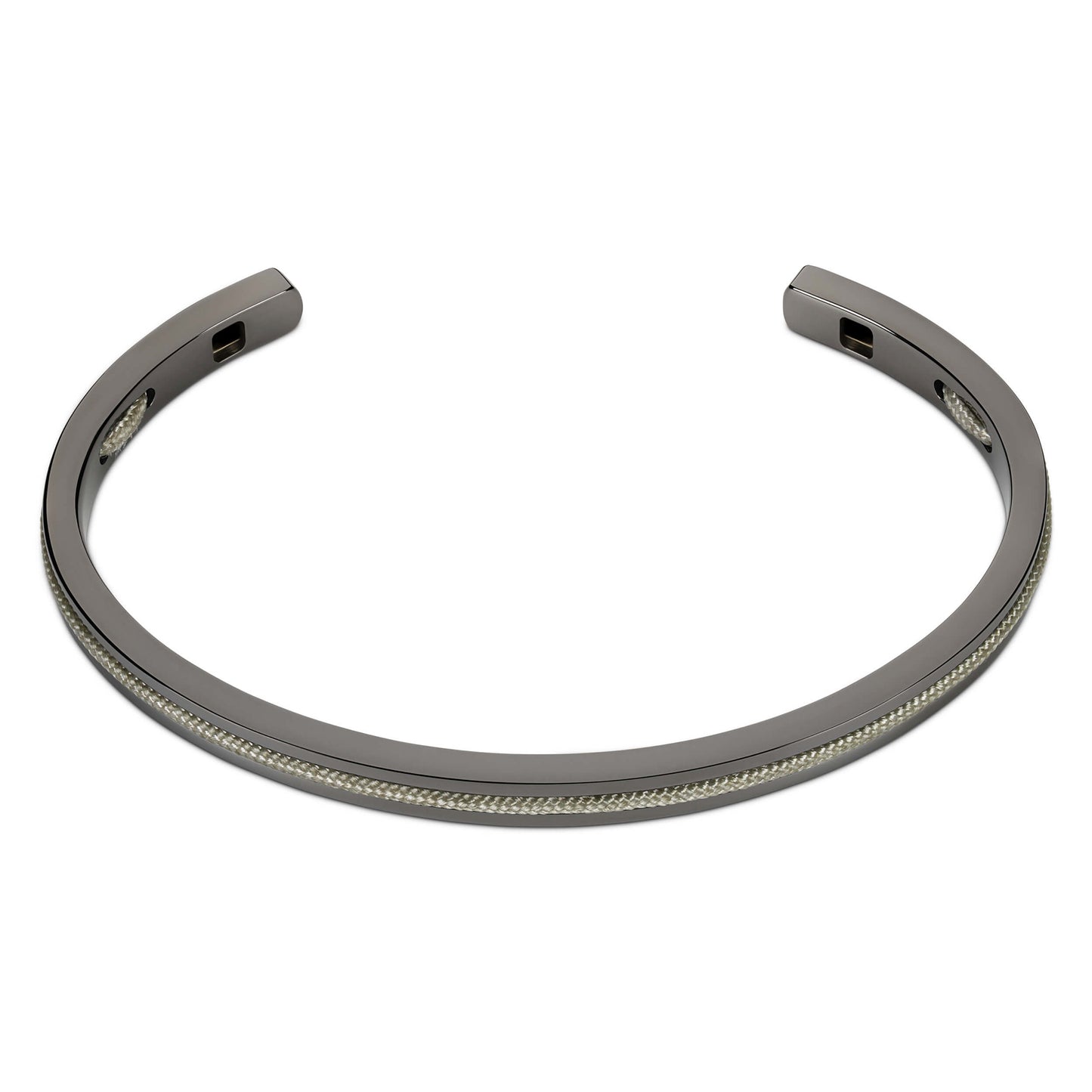 Gunmetal / Olive Green || Minimalist Gunmetal Men's Cuff Bracelet with Green Rope Detail