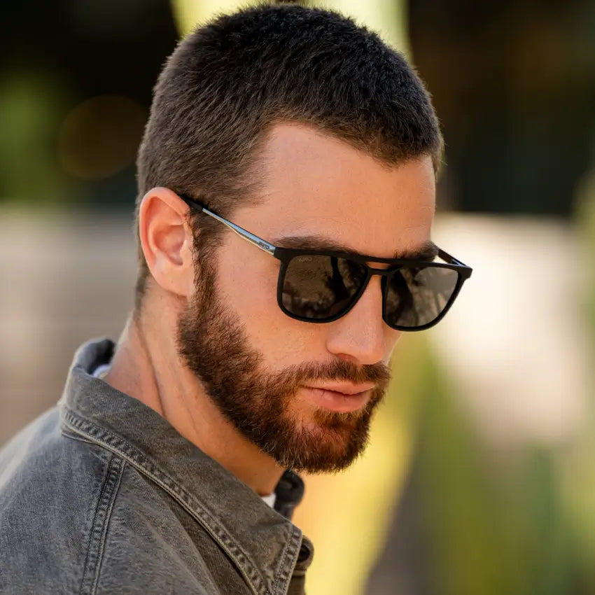 Jade Black || Black Rectangular Aviator Sunglasses with Black Polarized Lenses