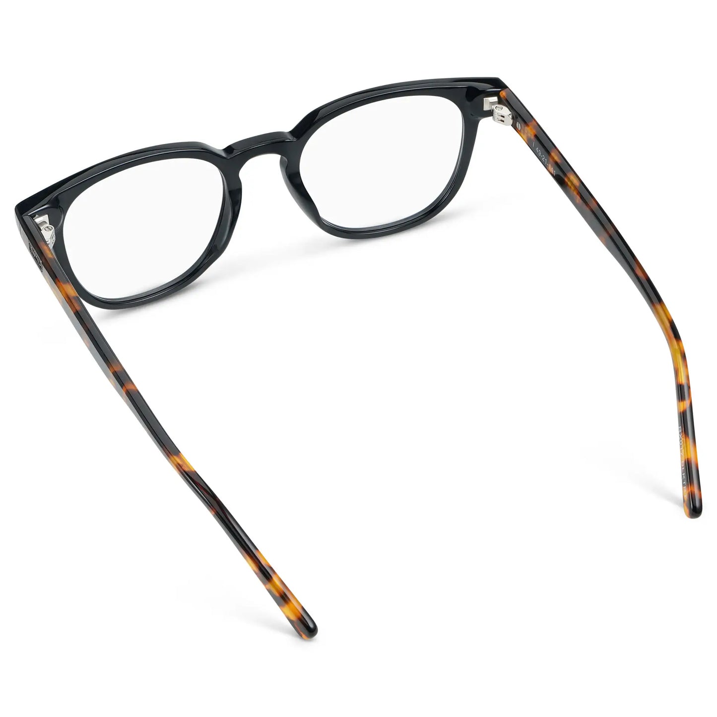 Black Autumn Tortoise || Back view of Men's Square Eyeglasses with Black Autumn Tortoise Acetate Frame and Clear Prescription Lens on a white background