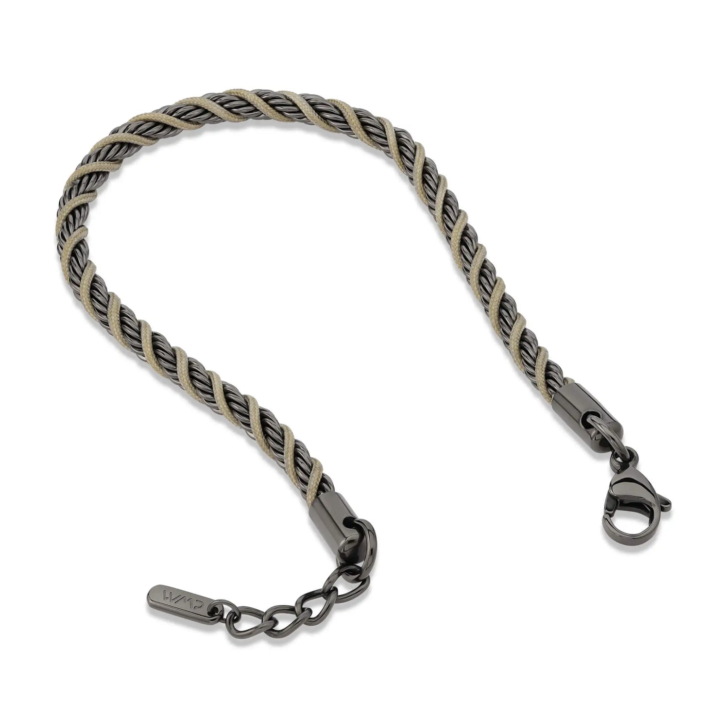 Gunmetal / Olive Green || Men's 4mm Thick Braided Rope with Gunmetal Stainless Steel and Olive Green Polyester Rope Bracelet with Lobster Claw Clasp