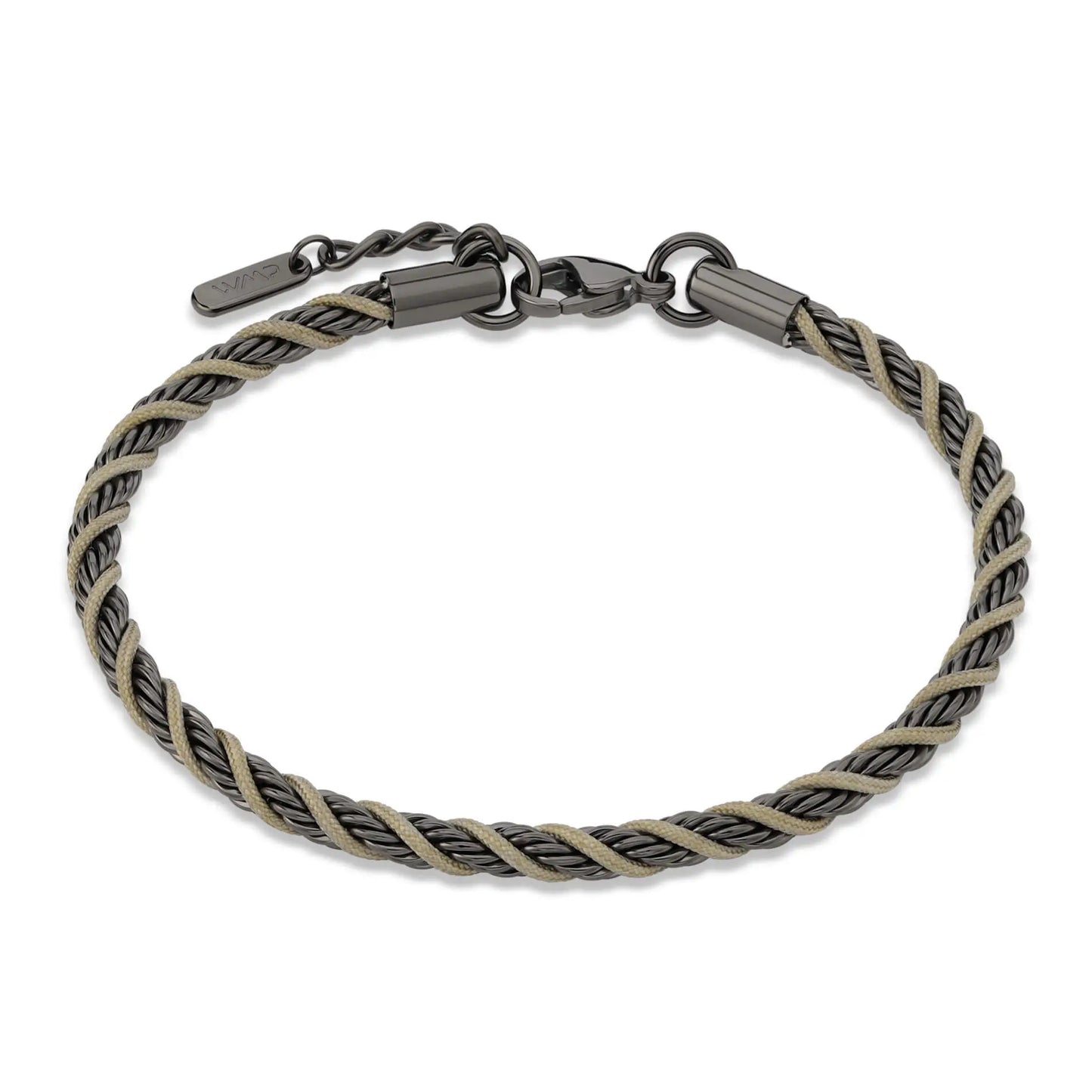 Gunmetal / Olive Green || Men's 4mm Thick Braided Rope with Gunmetal Stainless Steel and Olive Green Polyester Rope Bracelet with Lobster Claw Clasp