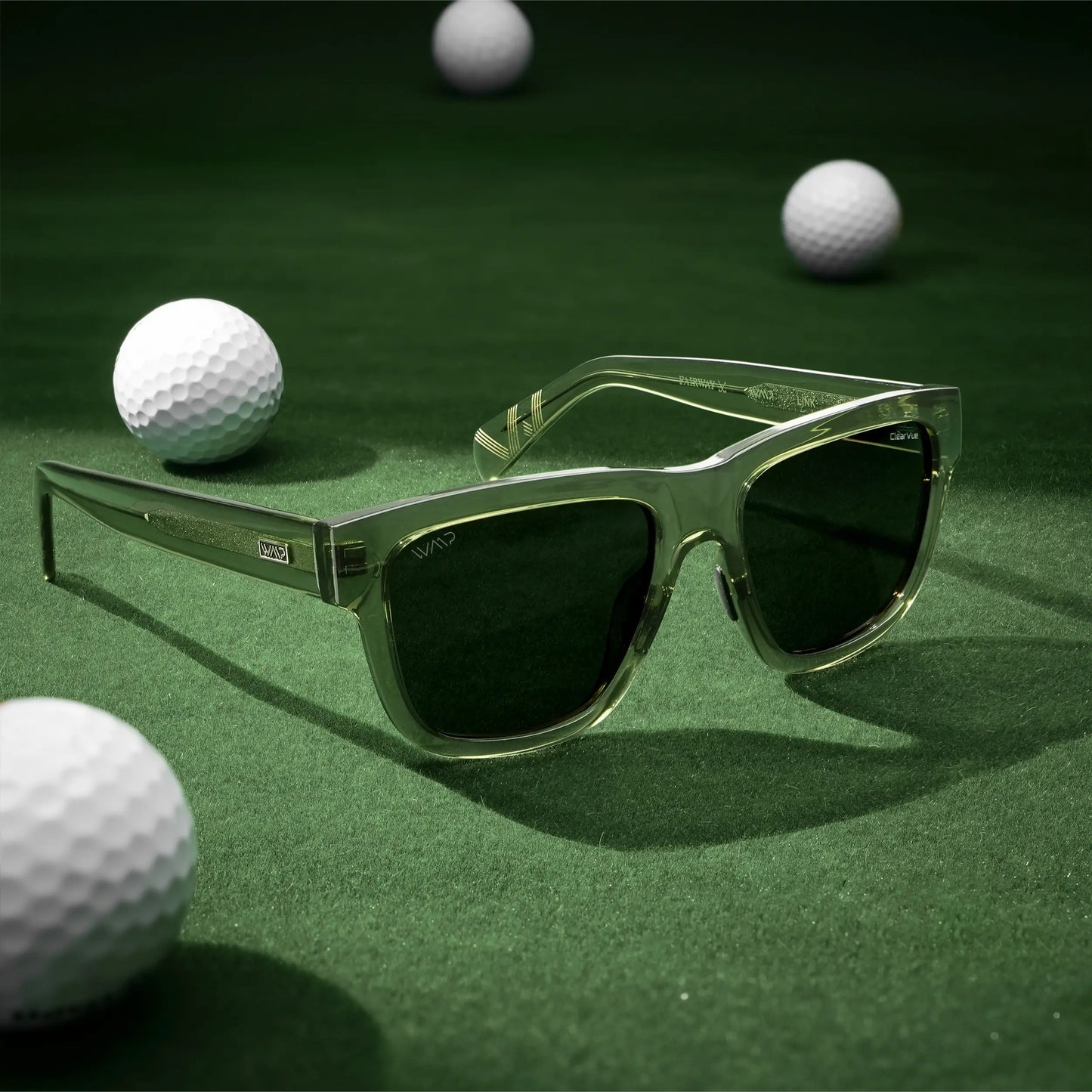 Crystal Saguaro Green / Black Lens || Green Square Frame Sunglasses with Black Polarized Lenses