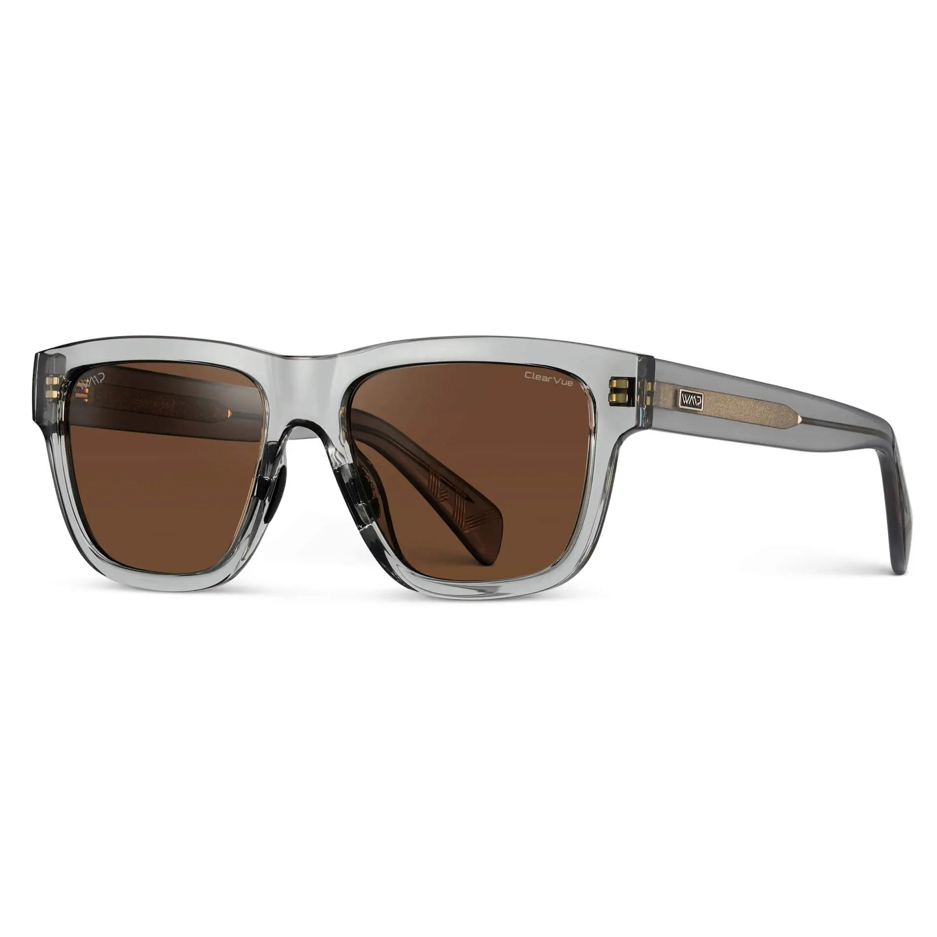 Crystal Grey / Brown Lens || Grey Square Frame Sunglasses with Brown Polarized Lenses