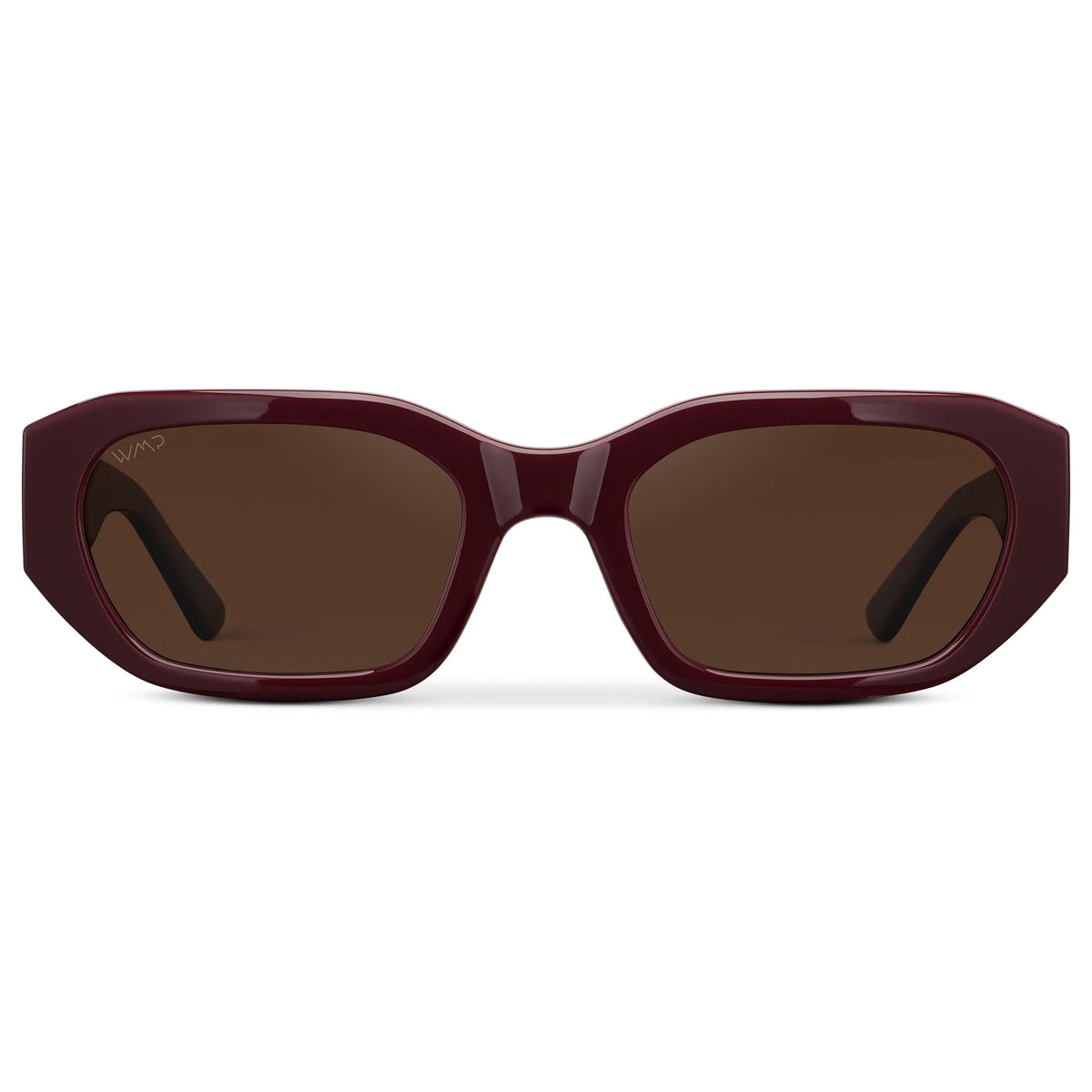 Black Cherry Red / Dark Brown Lens || Front view of Women's Rectangular Cat-Eye Polarized Sunglasses with Black Cherry Red frame and Dark Brown lens on a white background