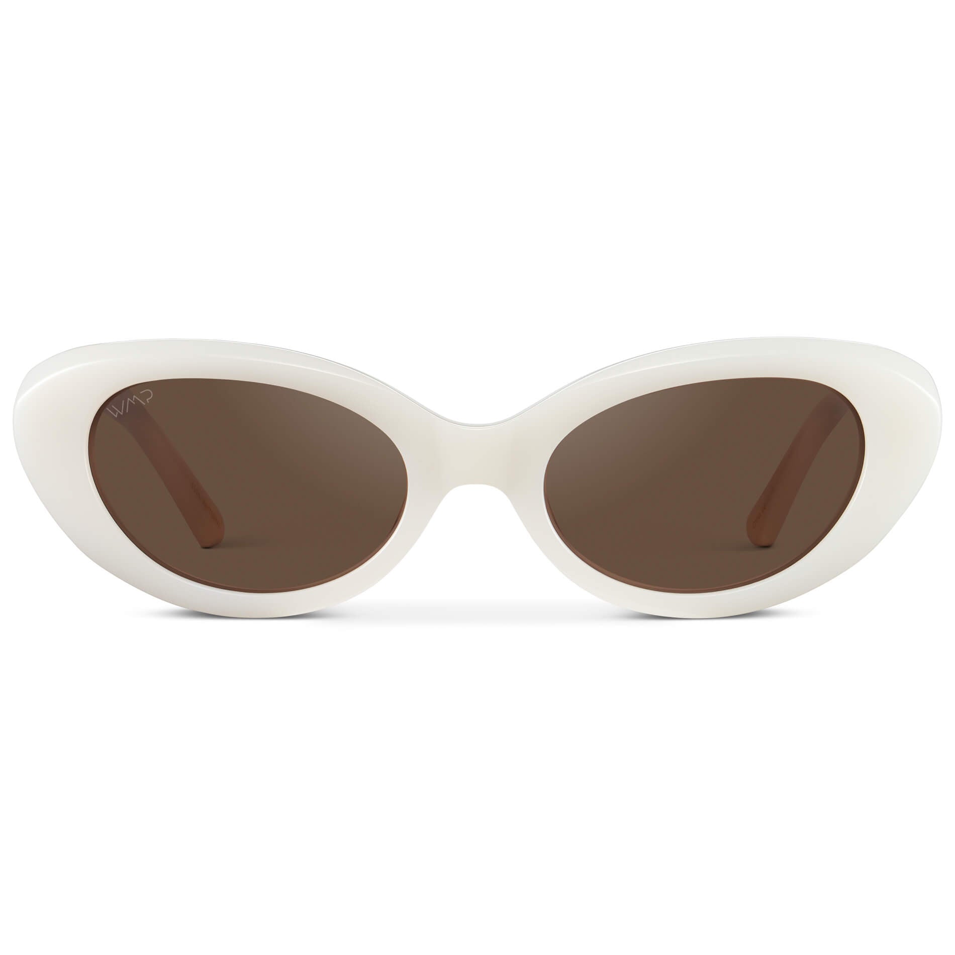 Pearl White / Brown Lens || Women's polarized rounded cat-eye sunglasses with Pearl White Acetate Frame and Brown Lens