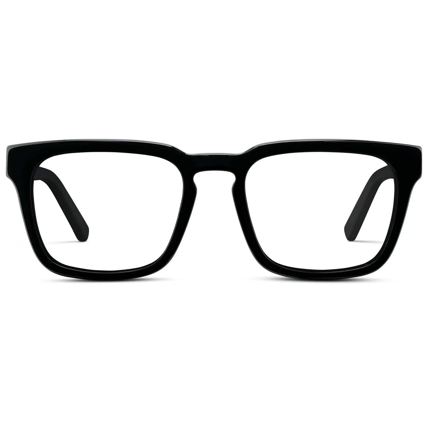 Black || Men's Sleek Square Eyeglasses with Black Acetate Frame and Clear Prescription Lens on a white background