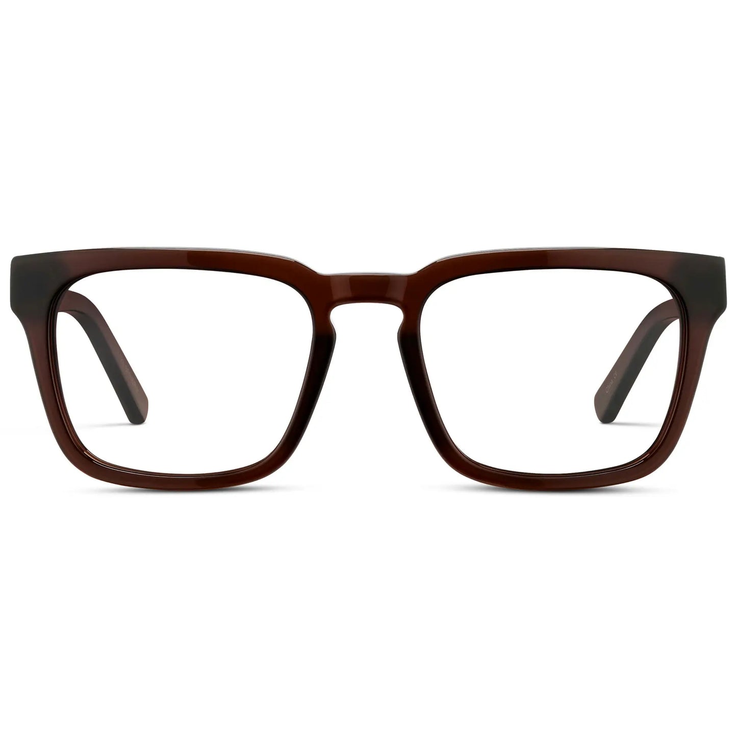 Burnt Cedar Brown || Men's Sleek Square Eyeglasses with Burnt Cedar Brown Acetate Frame and Clear Prescription Lens on a white background