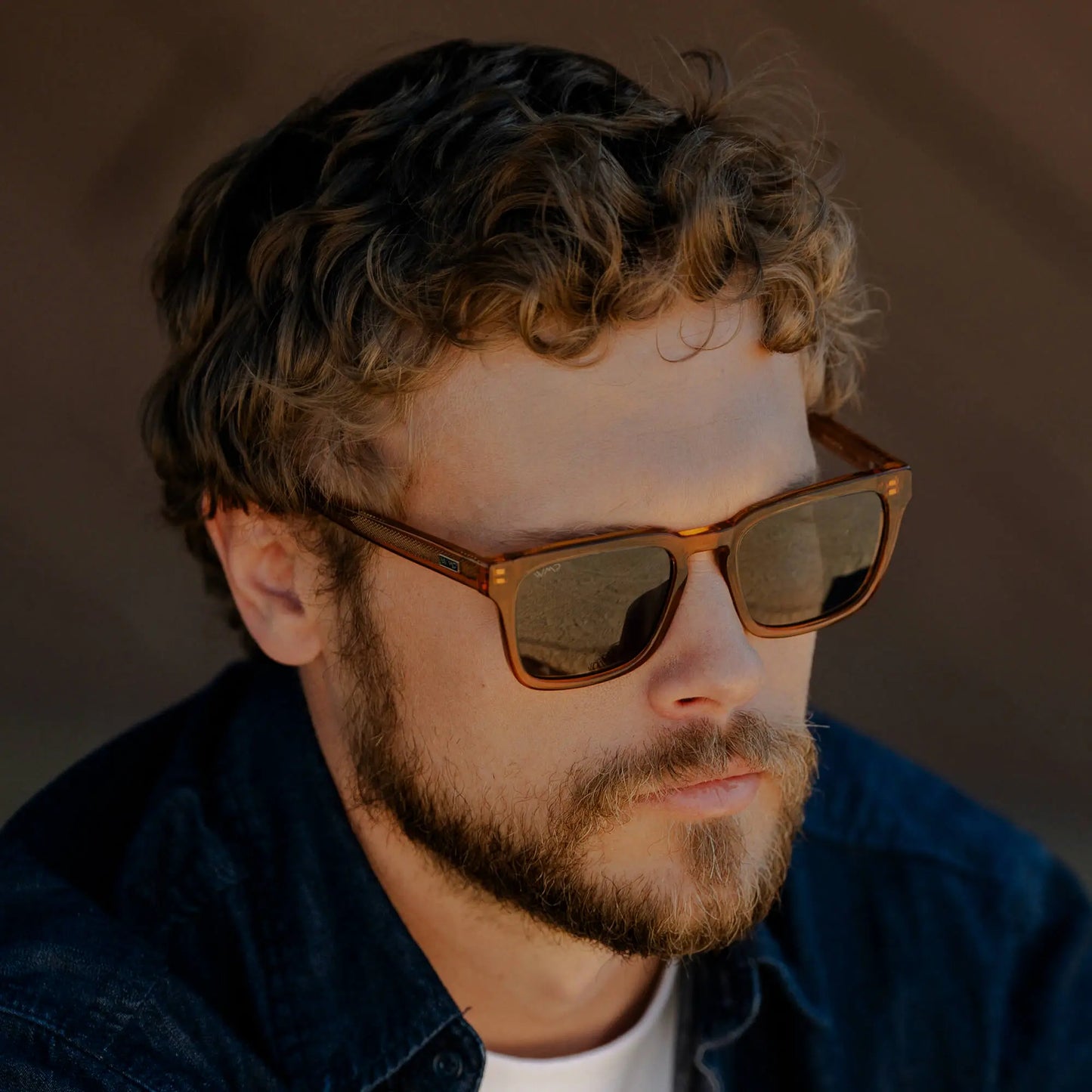 Crystal Brown / Triple Black Lens || Men's Sleek Square Sunglasses with Crystal Brown Acetate Frame and Triple Black Polarized Lens