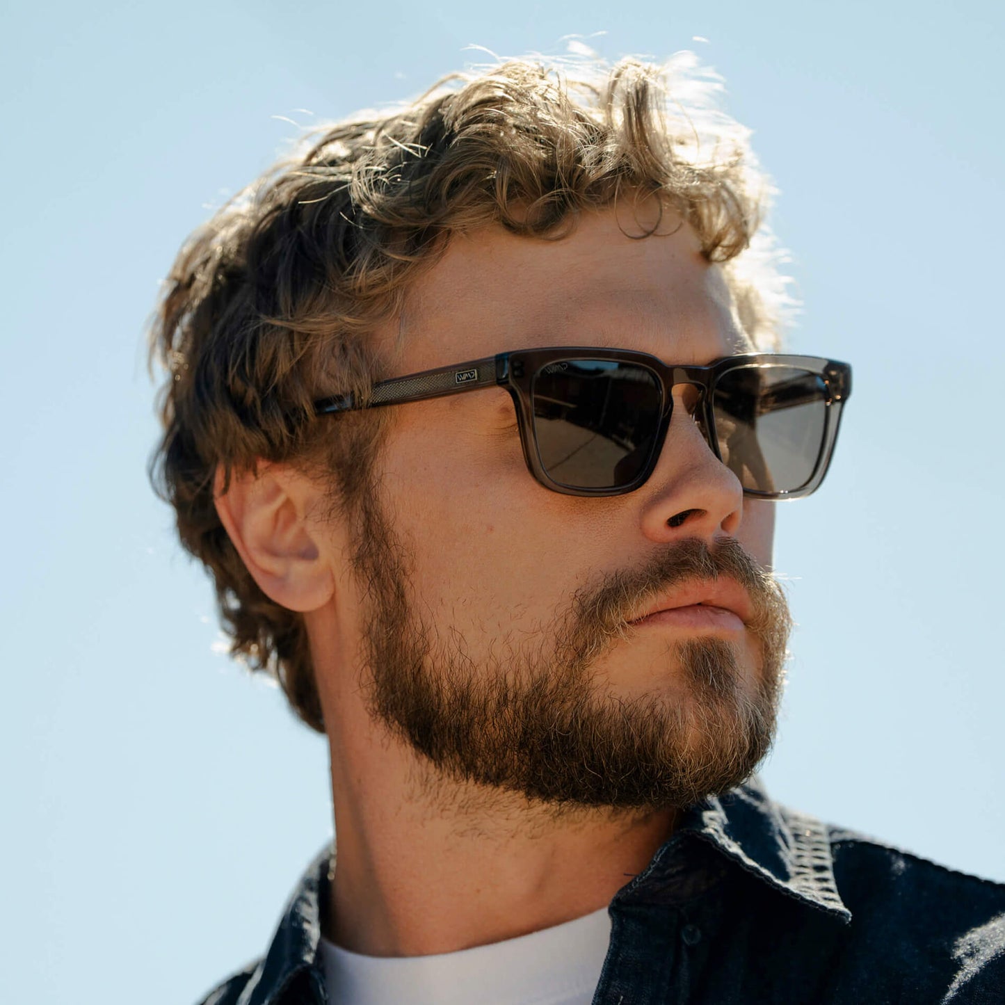 Crystal Gunmetal / Brown Lens || Men's Sleek Square Sunglasses with Crystal Gunmetal Acetate Frame and Brown Polarized Lens