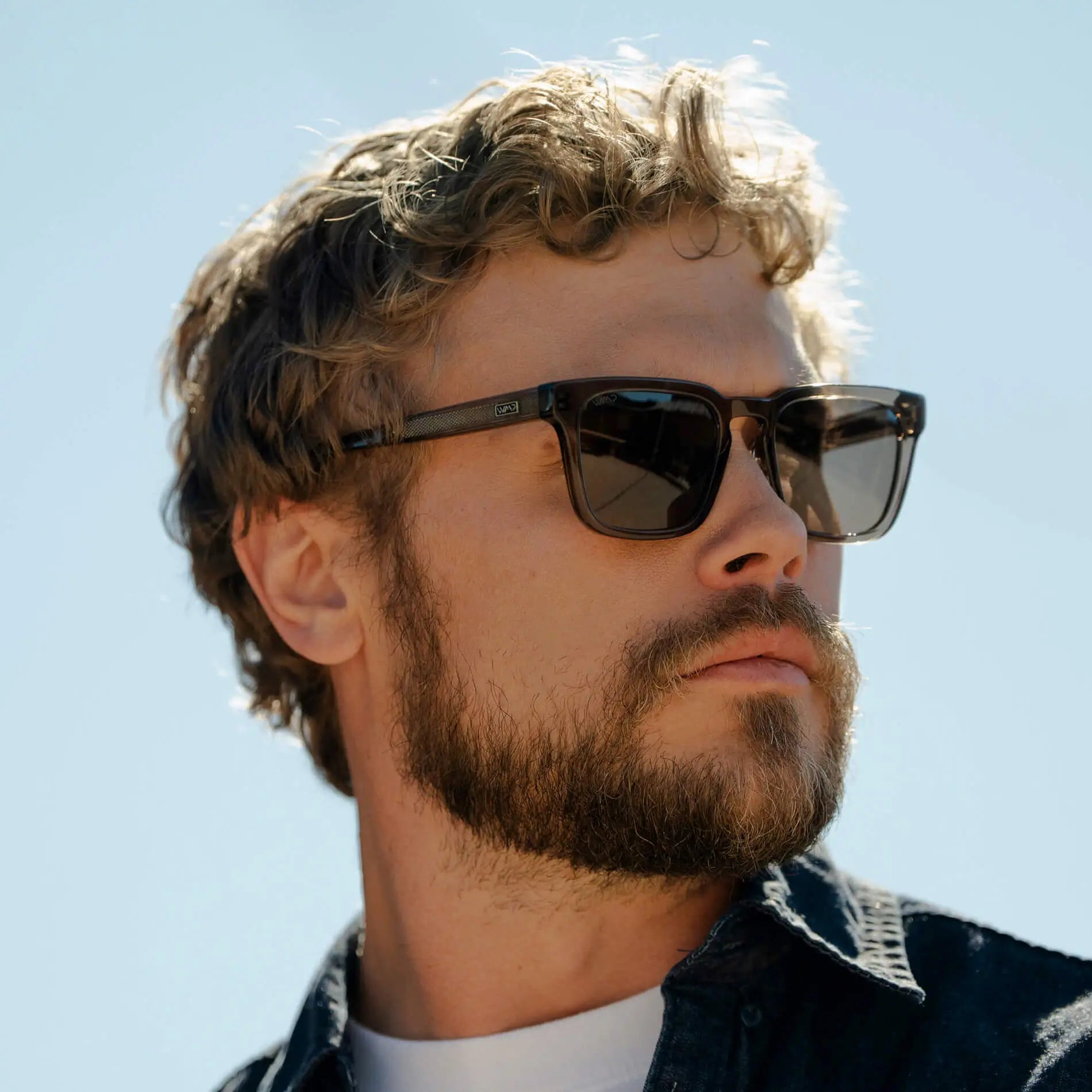 Crystal Gunmetal / Brown Lens || Men's Sleek Square Sunglasses with Crystal Gunmetal Acetate Frame and Brown Polarized Lens