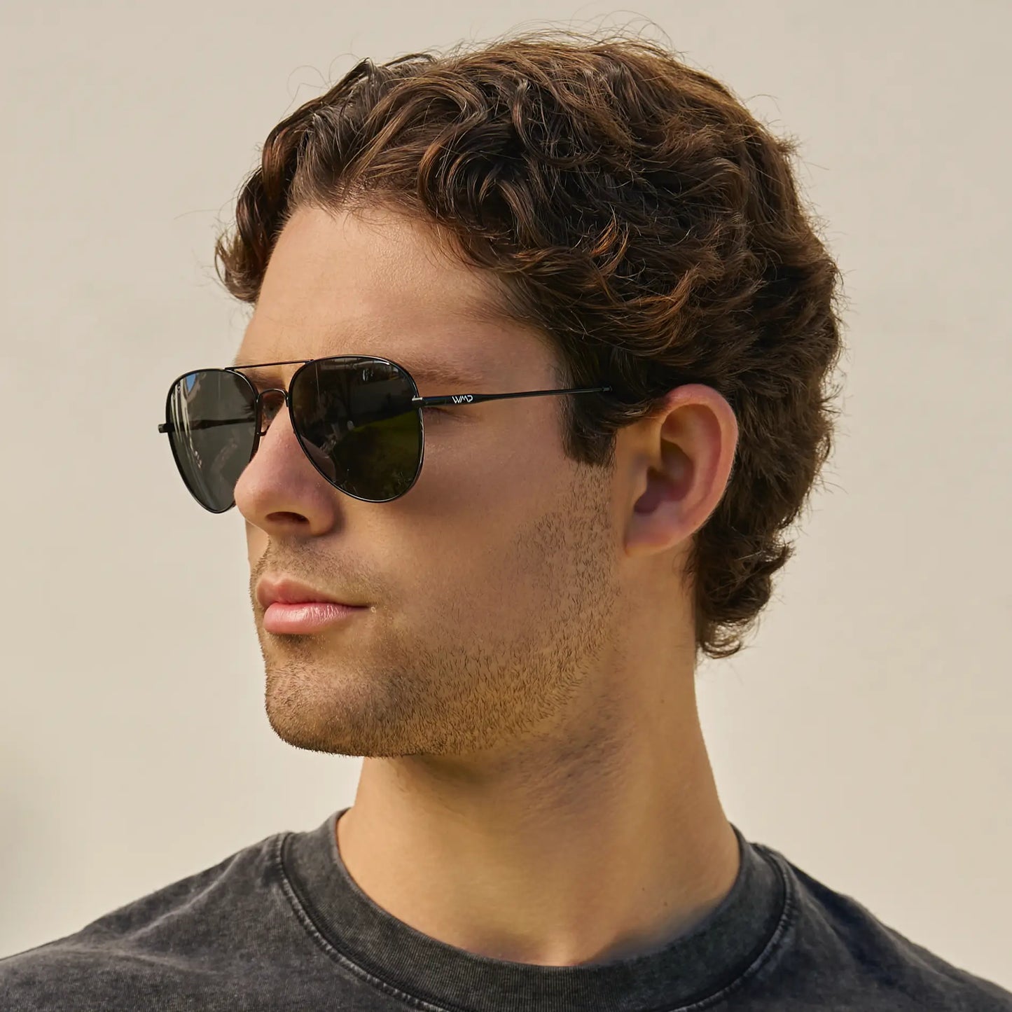 Full Black || Men's Black Double Bridge Aviator Sunglasses with Black Polarized Lenses