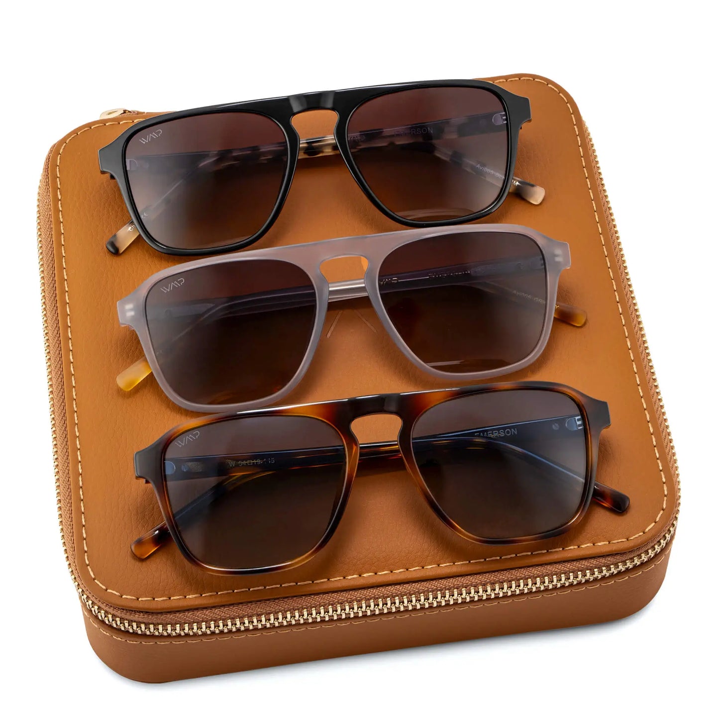 Brown Case || Upgrade your style with our Sunglass Kit, including three best-selling styles housed in a premium leather case, gift-ready and perfect for any occasion.