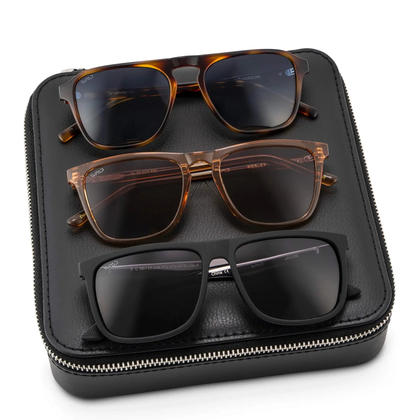 Black Case || Made for eyewear lovers, each curated sunglass kit includes three top-rated frames and a premium leather case, ideal for gifting or everyday wear.