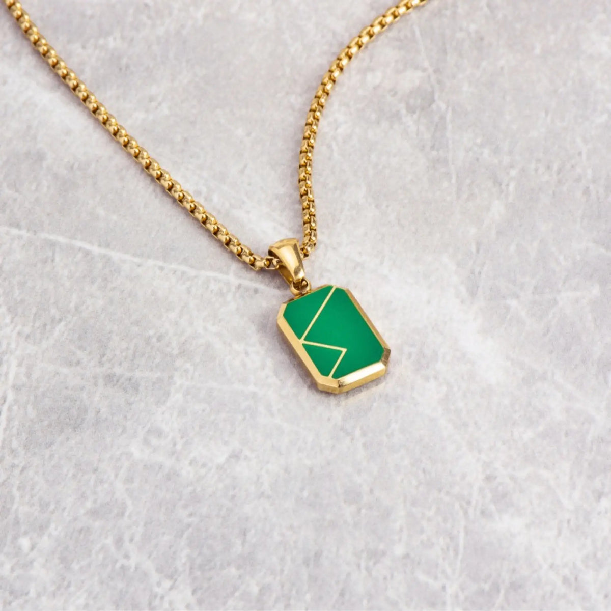 Gold / Napier Green Pendant || Handmade Staple Necklace with 14K Gold Plated Chain and Green Porcelain Pendant