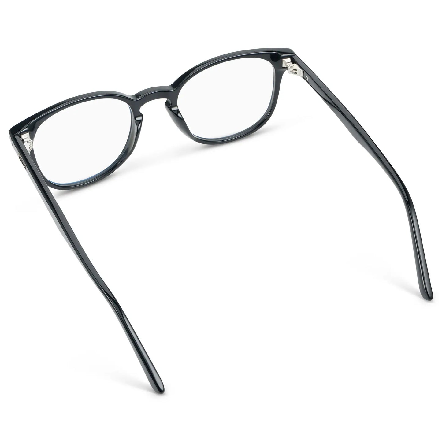 Black || Back view of Unisex Square Eyeglasses with Black Acetate Frame and Clear Prescription Lens on a white background