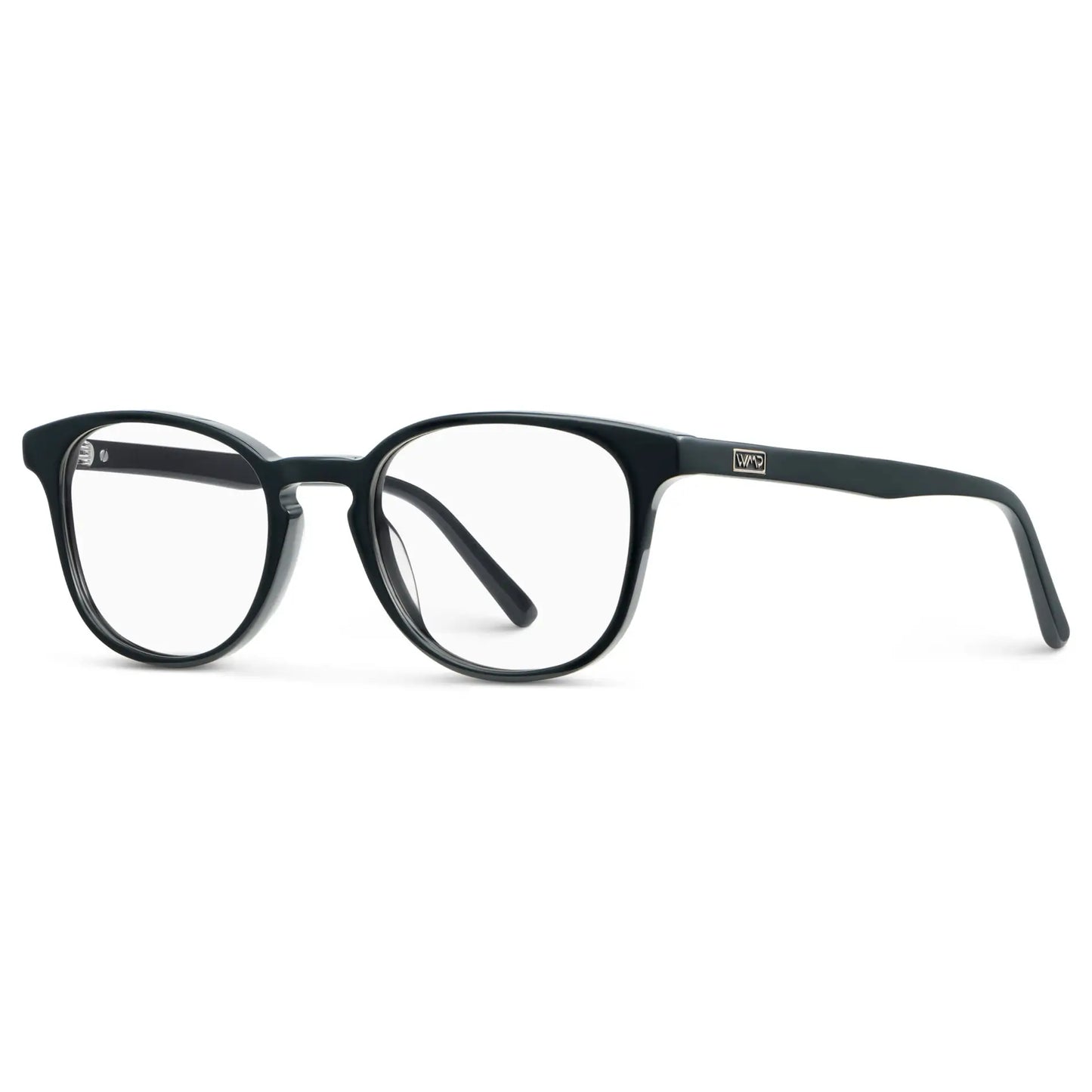 Black || Side view of Unisex Square Eyeglasses with Black Acetate Frame and Clear Prescription Lens on a white background