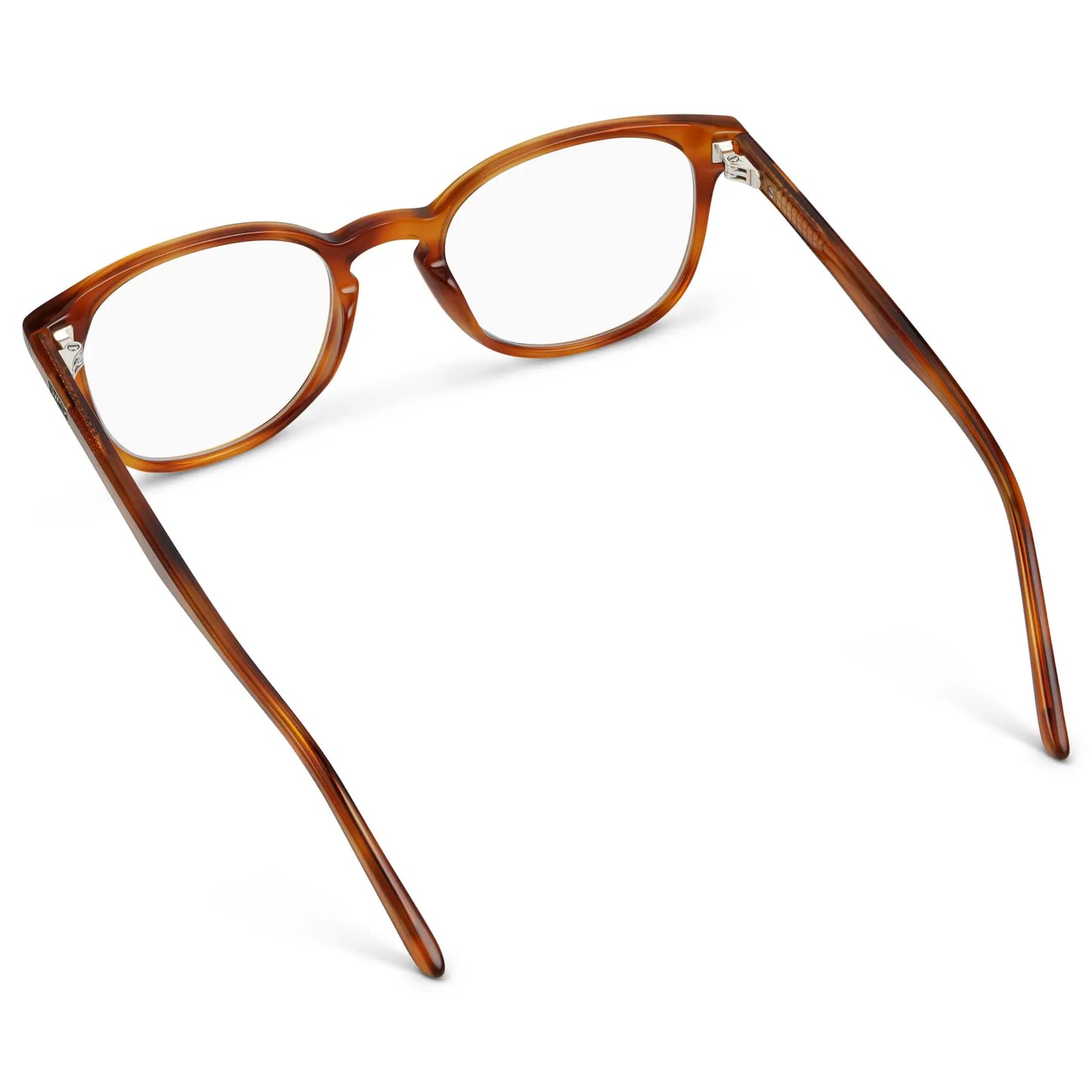 Honey Tortoise || Back view of Unisex Square Eyeglasses with Honey Tortoise Acetate Frame and Clear Prescription Lens on a white background