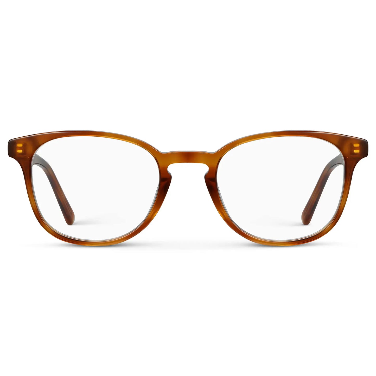 Honey Tortoise || Unisex Square Eyeglasses with Honey Tortoise Acetate Frame and Clear Prescription Lens on a white background