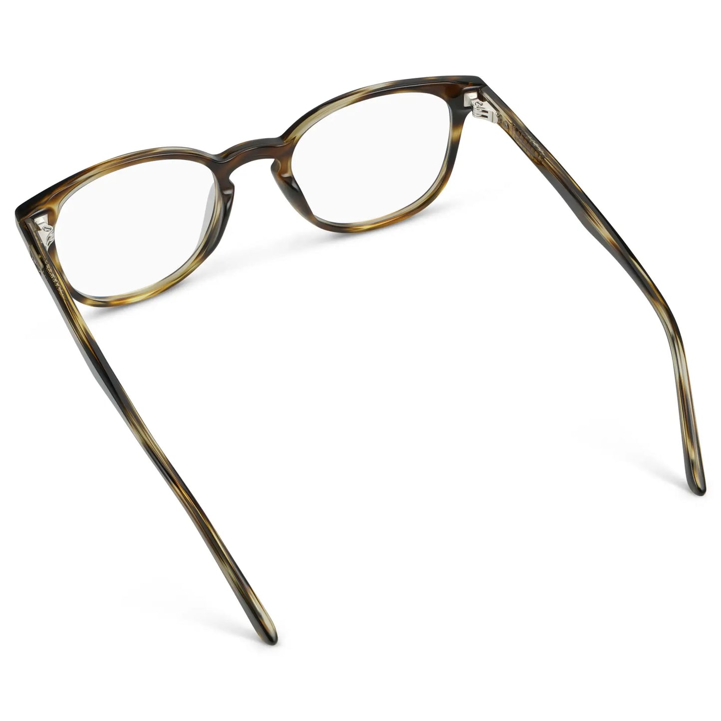 Hickory Brown || Back view of Unisex Square Eyeglasses with Hickory Brown Acetate Frame and Clear Prescription Lens on a white background