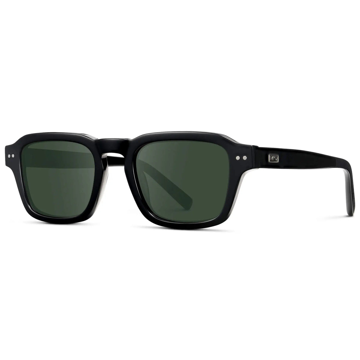 Black / G15 || Men's Rectangular Prescription Sunglasses with Black Acetate Frame and Green Prescription Lens