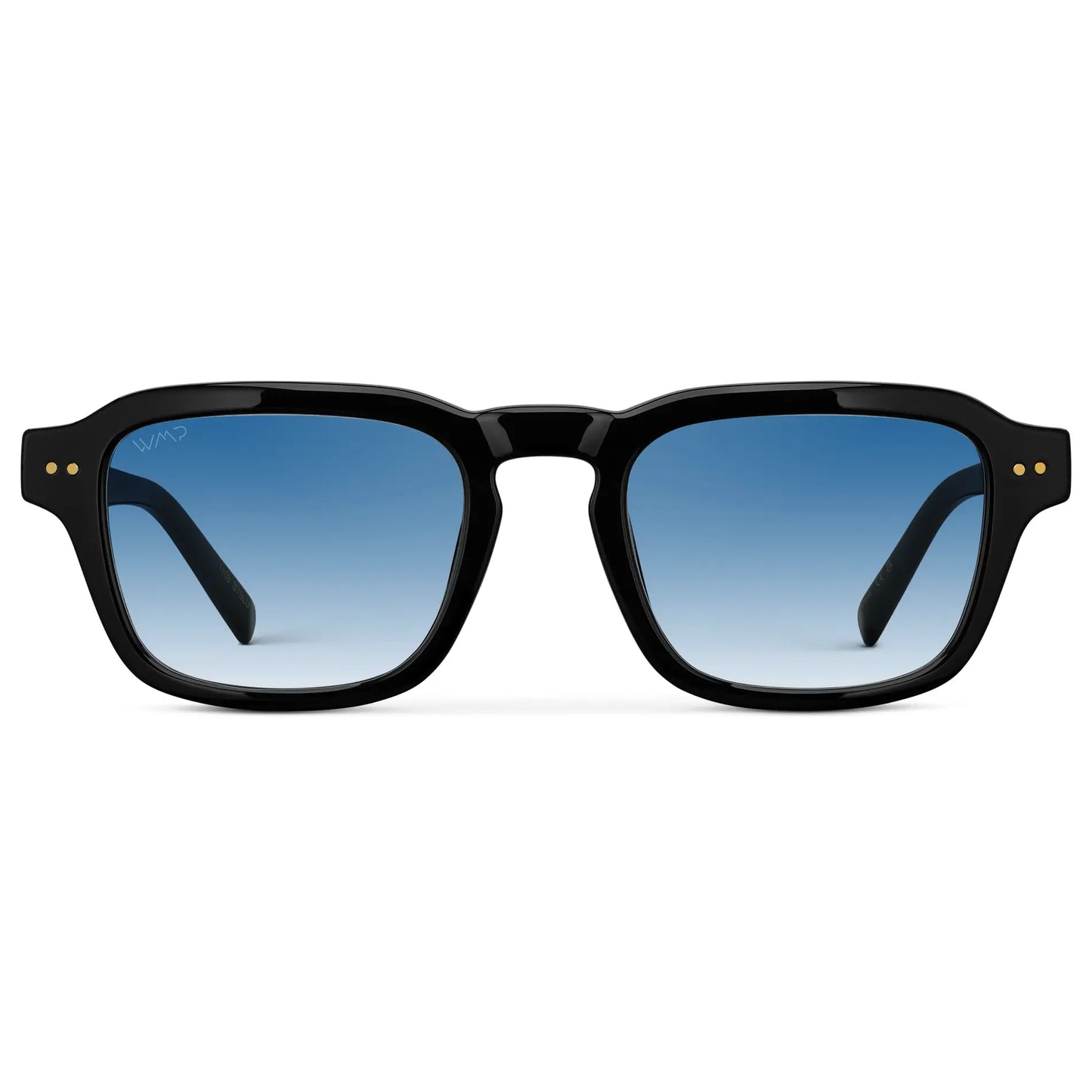 Black / Blue Gradient Tinted Lens || Front view of Men's Rectangular Sunglasses with Black Frame and Blue Gradient Tinted Lens