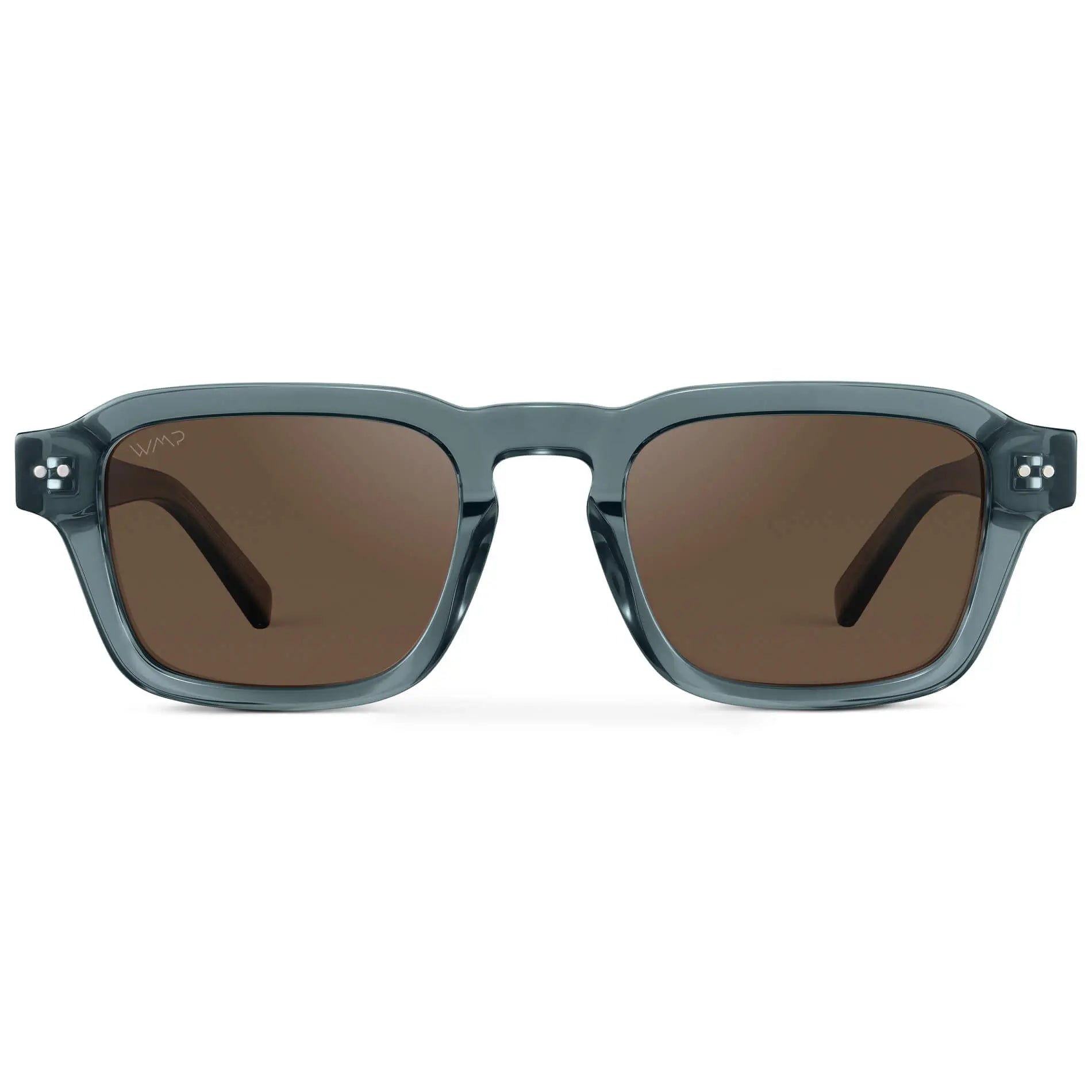 Crystal Stone Blue / Brown Lens || Men's Rectangular Polarized Sunglasses with Blue Acetate Frame and Brown Lens