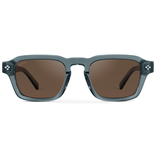 Crystal Stone Blue / Brown Lens || Men's Rectangular Polarized Sunglasses with Blue Acetate Frame and Brown Lens