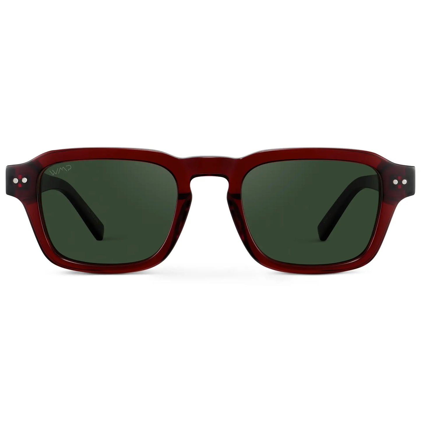 Red Garnet / Smoke Green Lens || Men's Rectangular Polarized Sunglasses with Red Acetate Frame and Smoke Green Lens