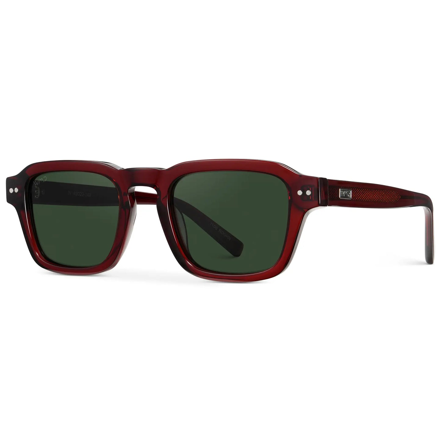 Red Garnet / Smoke Green Lens || Men's Rectangular Polarized Sunglasses with Red Acetate Frame and Smoke Green Lens