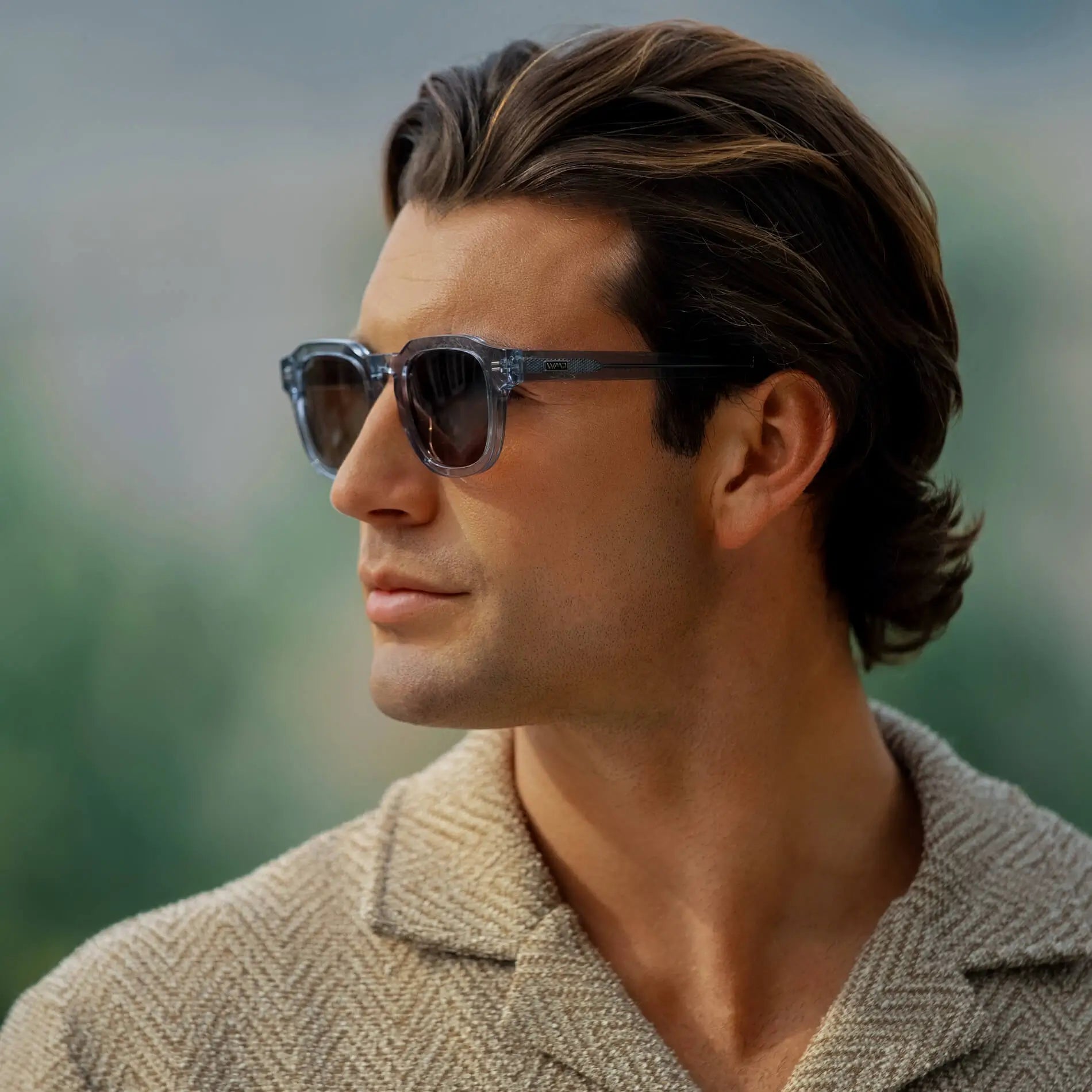 Denim Blue / Brown Lens || Men's Geometric Square Polarized Sunglasses with Blue Acetate Frame and Brown Lens