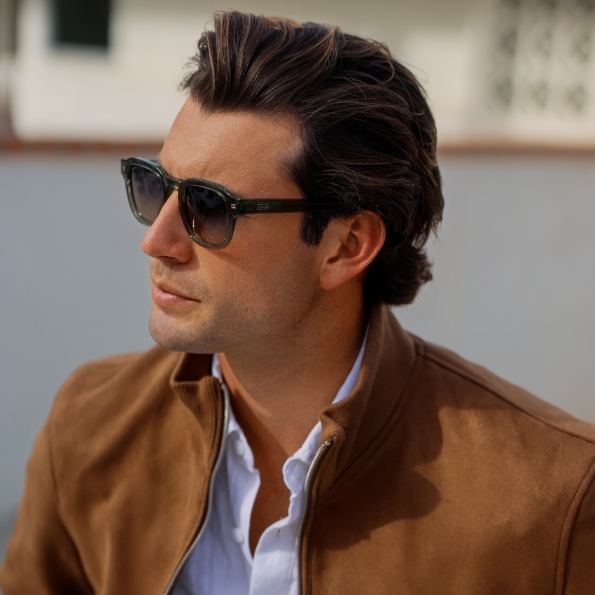Crystal Agave Green / Grey Brown Gradient Lens || Men's Geometric Square Polarized Sunglasses with Green Acetate Frame and Grey Brown Gradient Lens