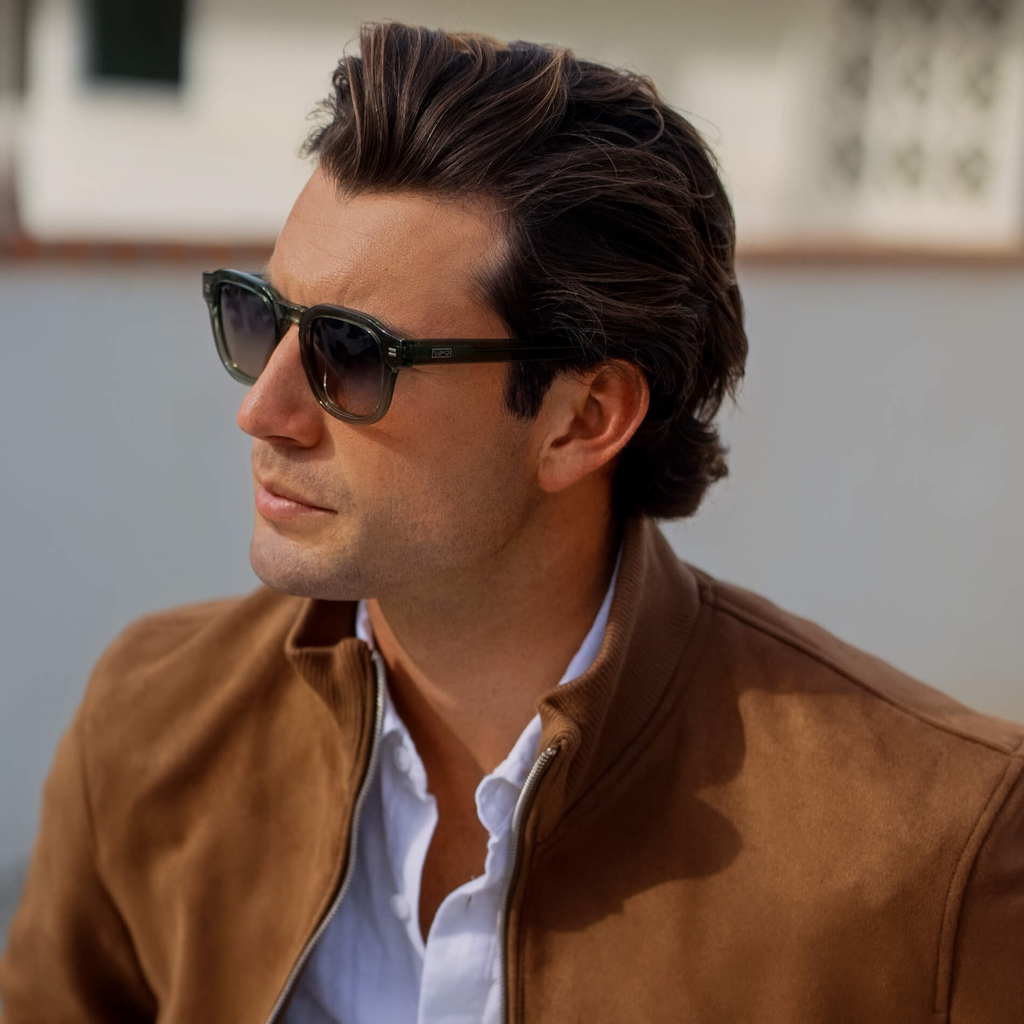 Crystal Agave Green / Grey Brown Gradient Lens || Men's Geometric Square Polarized Sunglasses with Green Acetate Frame and Grey Brown Gradient Lens