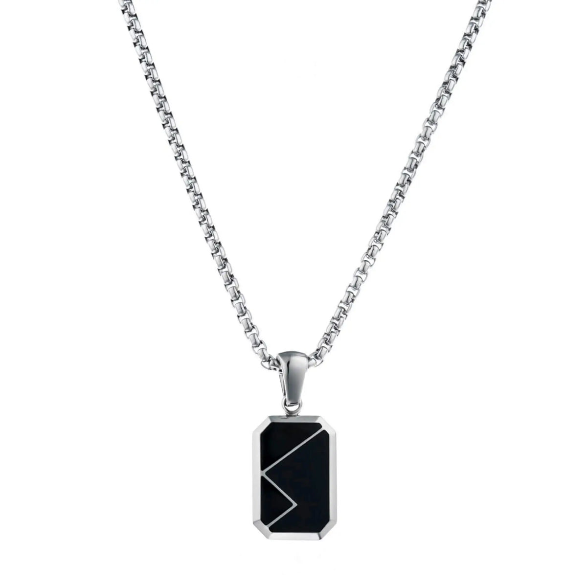 Silver / Dusk Black Pendant || Handmade Geometric Polished Silver Stainless Steel Rectangular Black Pendant Necklace