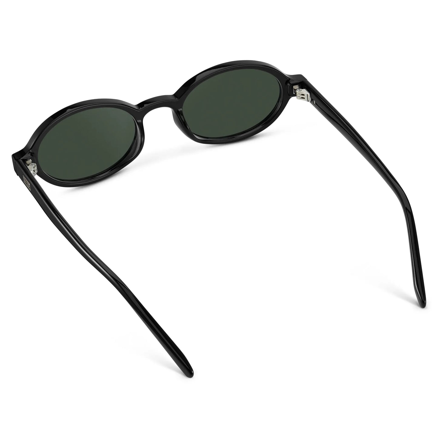Black / G15 || Back view of Women's Slim Oval Prescription Sunglasses with Black Frame and Green Lens on a white background