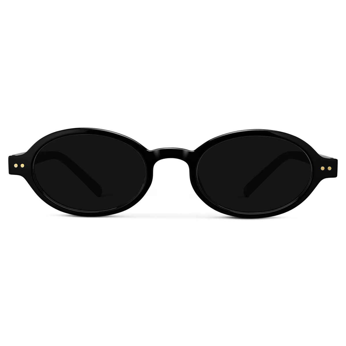 Black / Triple Black Lens || Women's Slim Oval Sunglasses with Black Frame and Black Lens on a white background