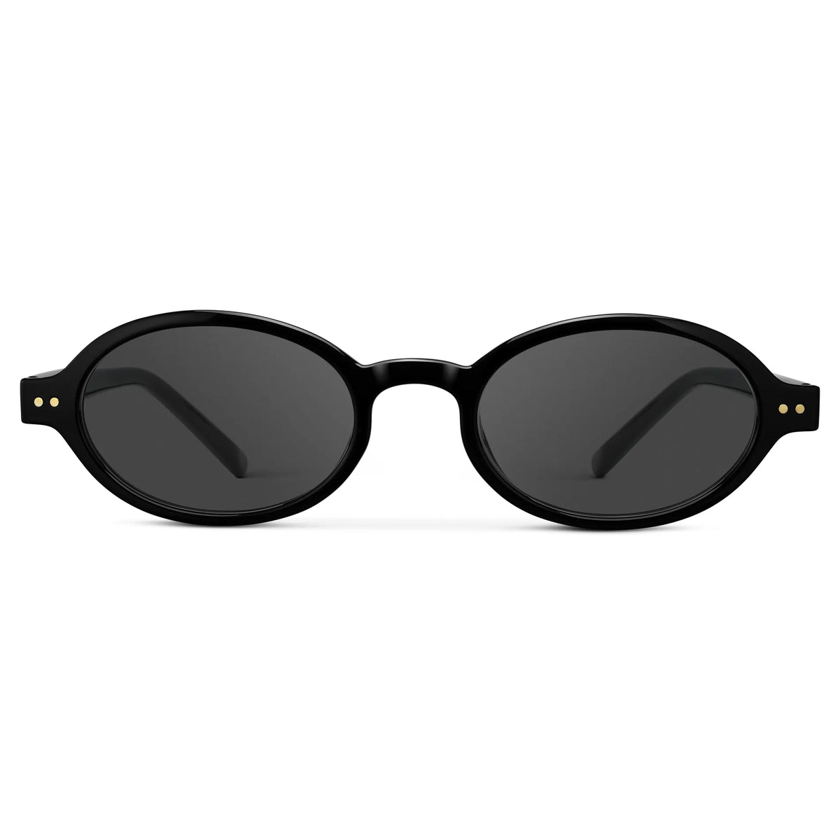 Black / Grey || Women's Slim Oval Prescription Sunglasses with Black Frame and Grey Lens on a white background